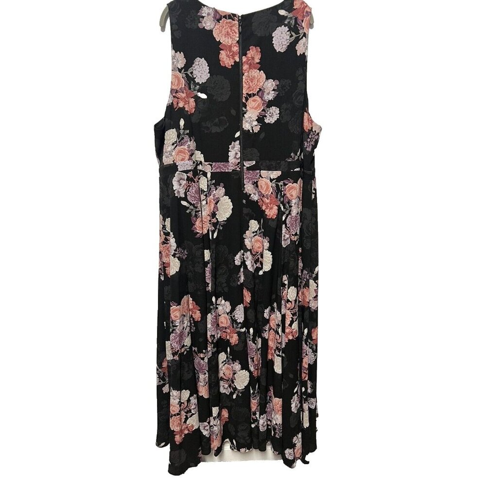 Torrid Womens Maxi Dress 26 Coral Purple Black Floral Georgette Zip Sleeveless - Picture 3 of 8